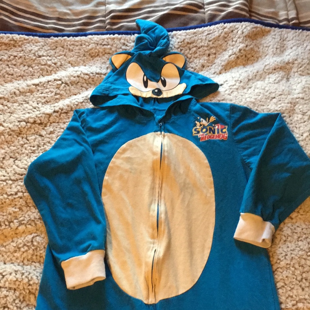 Sonic the hedgehog hooded zippered long sleeve . Used might have minor stains .